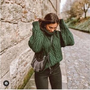 Zara Chunky Knit Cold Shoulder Sweater Green New